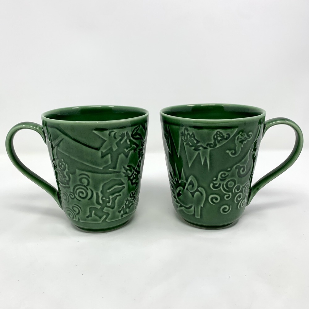 Set of 2 Vtg STARBUCKS Chaleur 16oz Green Mugs Mermaid/Tribal Island Symbols